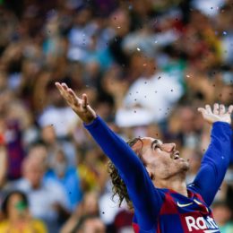 August 25, 2019, Barcelona, Catalonia, Spain: August 25, 2019 - Camp Nou, Barcelona, Spain - La Liga Santander - FC Barcelona v Real Betis; Antoine Griezmann of FC Barcelona celebrates scoring his side's 2nd goal  (Credit Image: © Eric Alonso/ZUMA Wire)